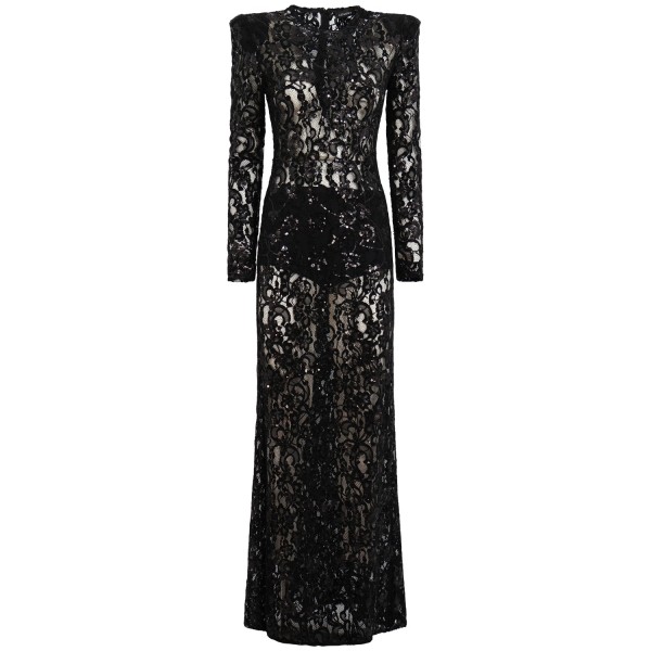 Abito lungo in pizzo nero per donna