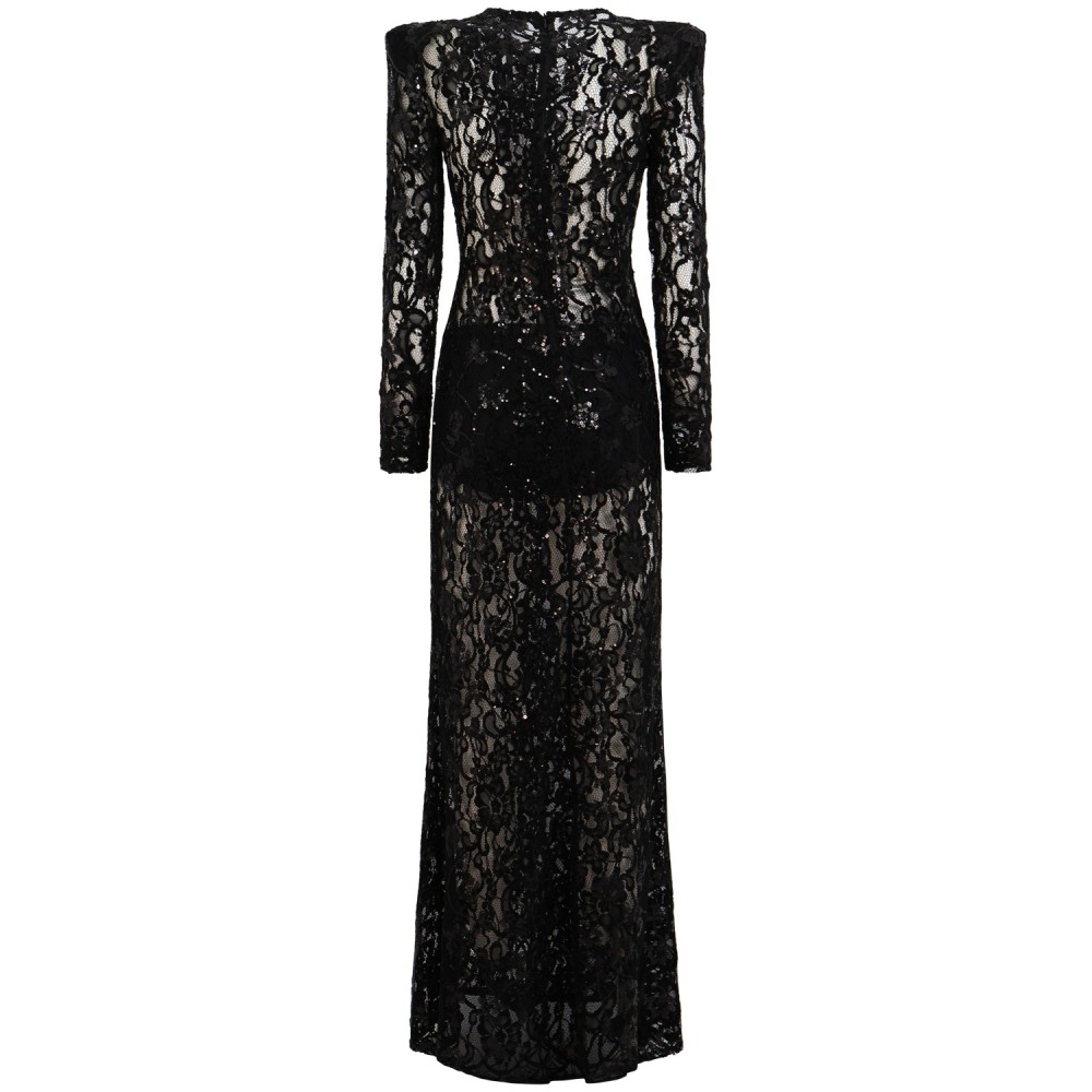 Abito lungo in pizzo nero per donna