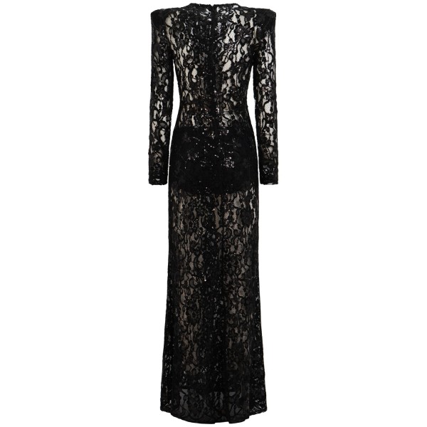 Abito lungo in pizzo nero per donna