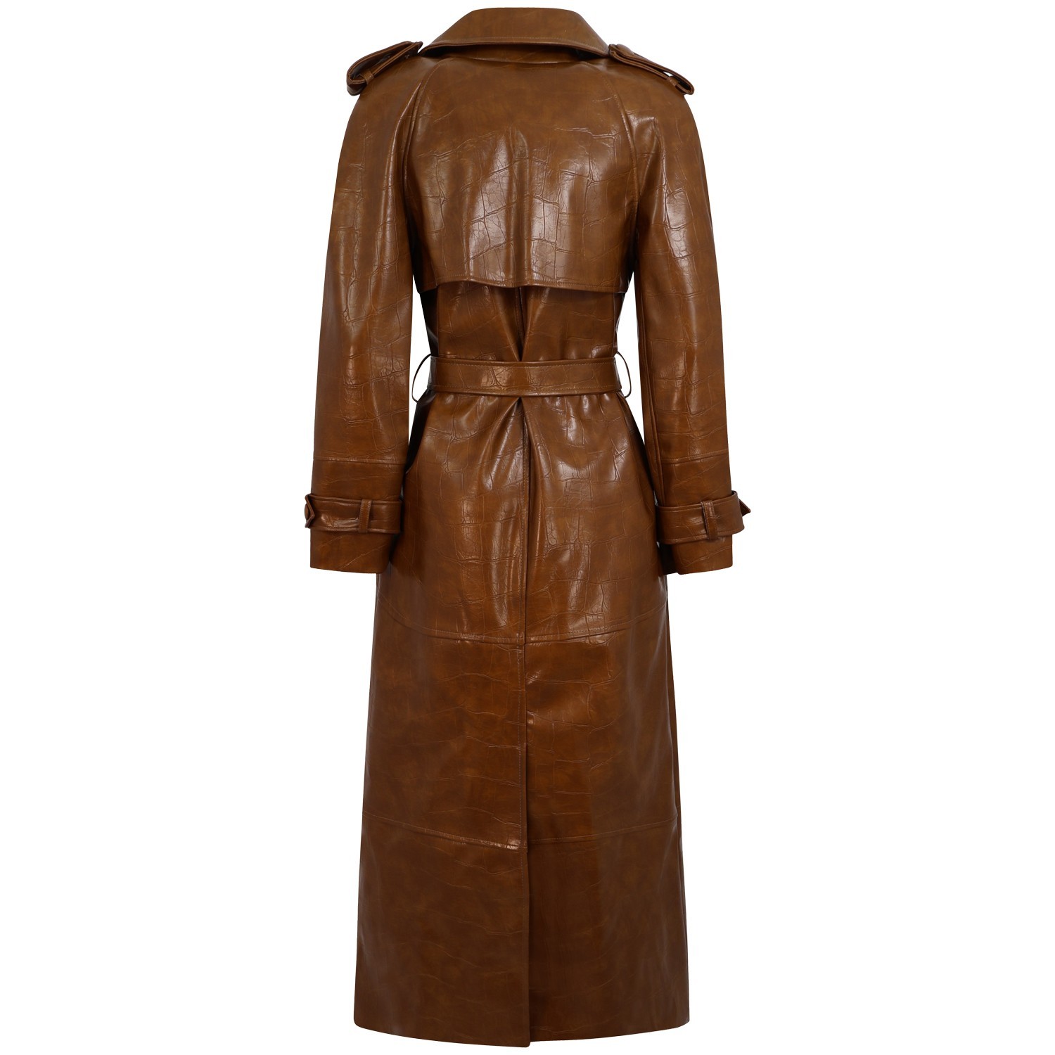 Trench lungo in pelle marrone per donna 2