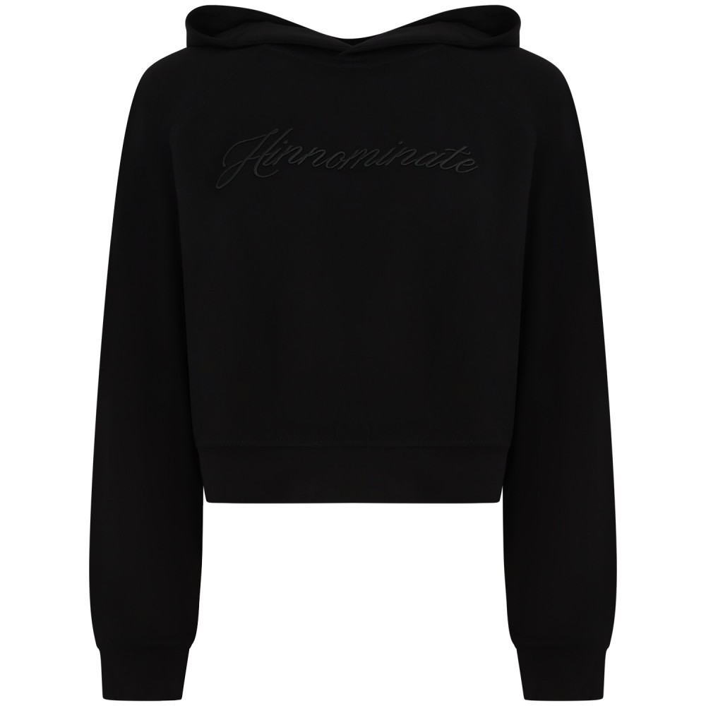 Felpa crop con logo centrale nera per donna