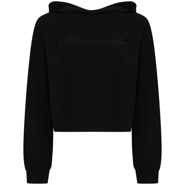 Felpa crop con logo centrale nera per donna