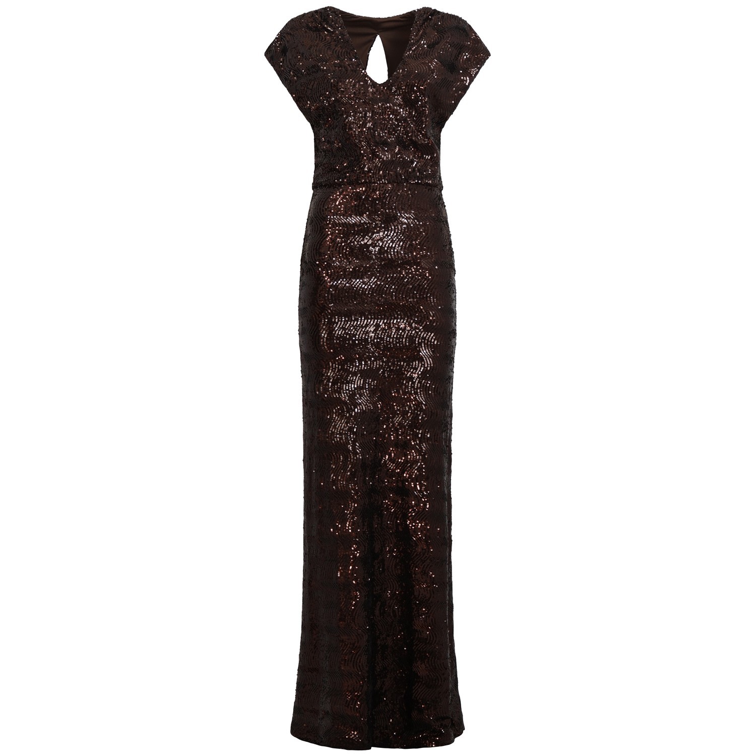 Abito lungo marrone con paillettes per donna