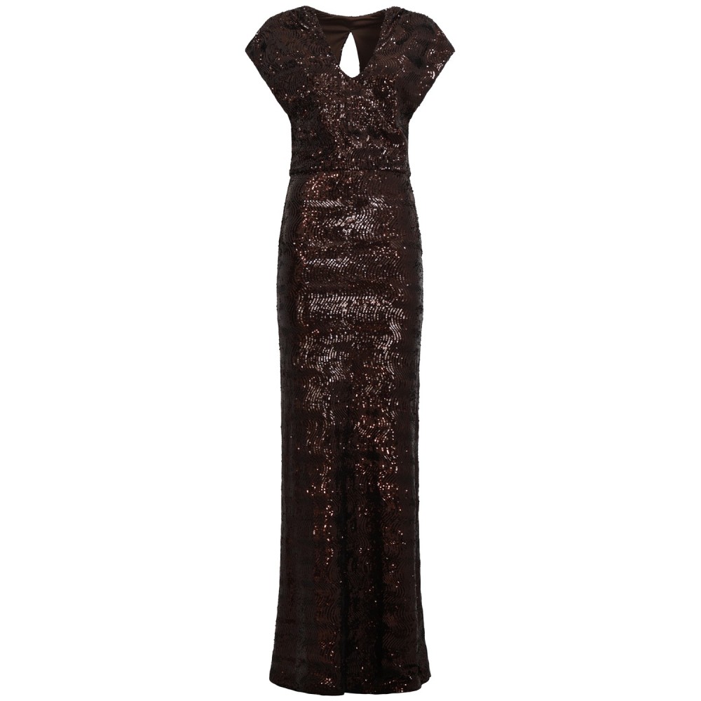 Abito lungo marrone con paillettes per donna