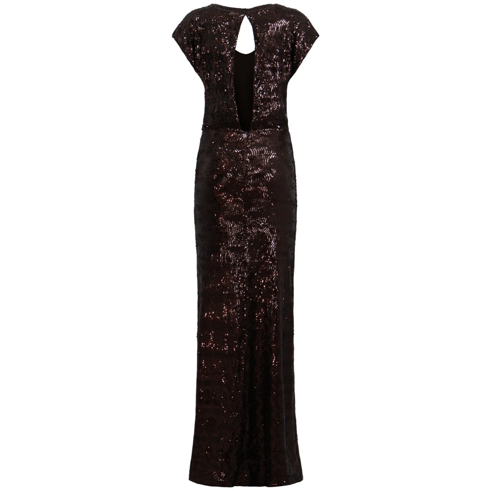 Abito lungo marrone con paillettes per donna