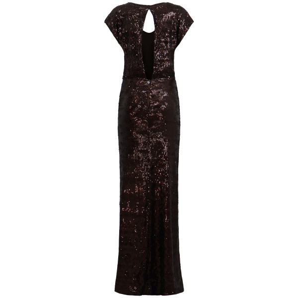 Abito lungo marrone con paillettes per donna