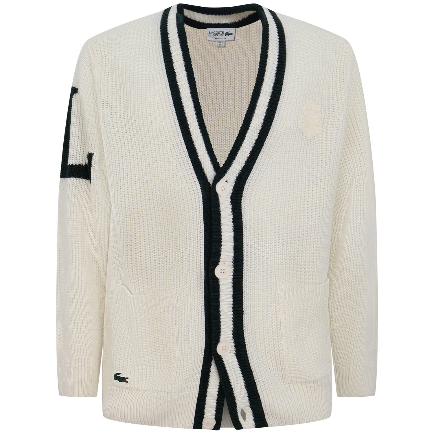 Cardigan bianco con riporti verdi per uomo
