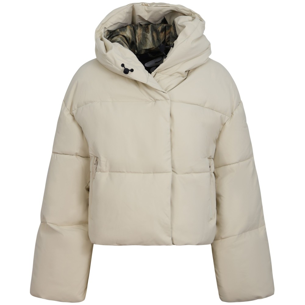 Giubbotto bianco simil pelle con logo per donna