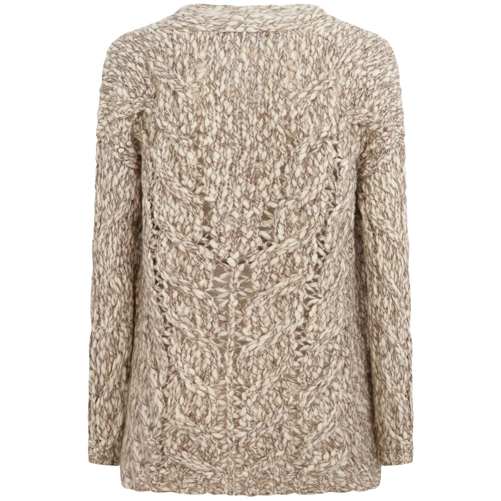Cardigan intrecciato panna e marrone per donna