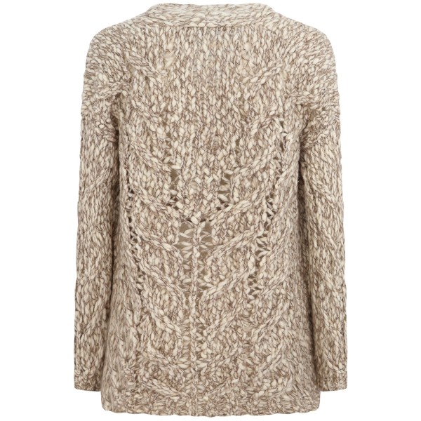 Cardigan intrecciato panna e marrone per donna