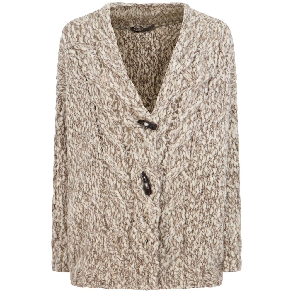 Cardigan intrecciato panna e marrone per donna