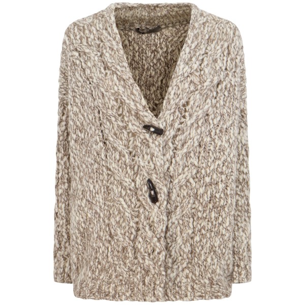 Cardigan intrecciato panna e marrone per donna