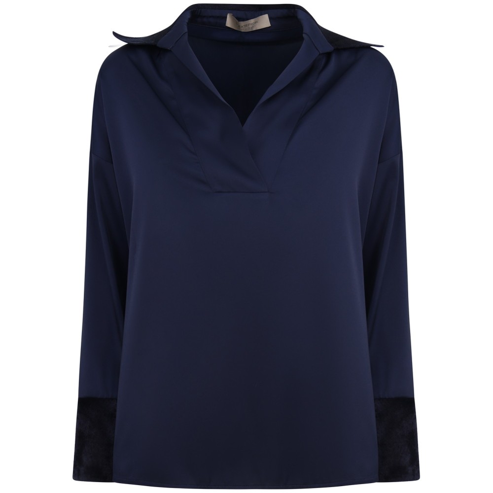 Camicia in raso blu per donna