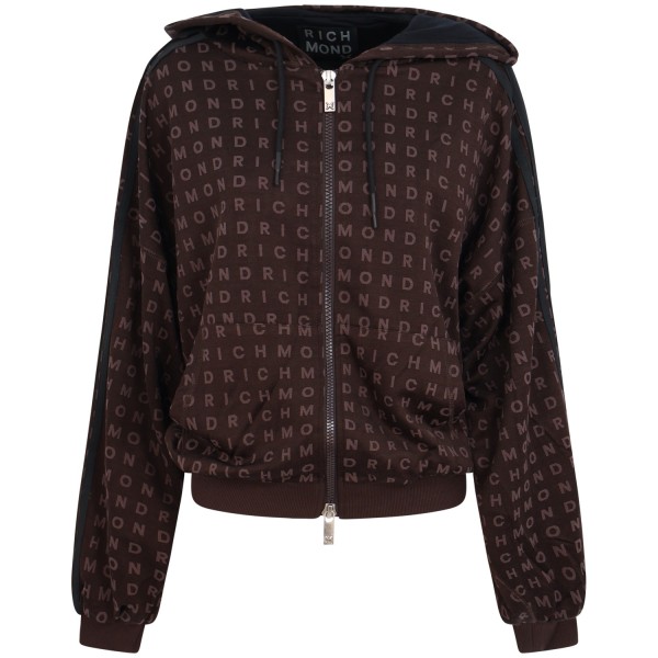 Felpa con zip  marrone  per donna
