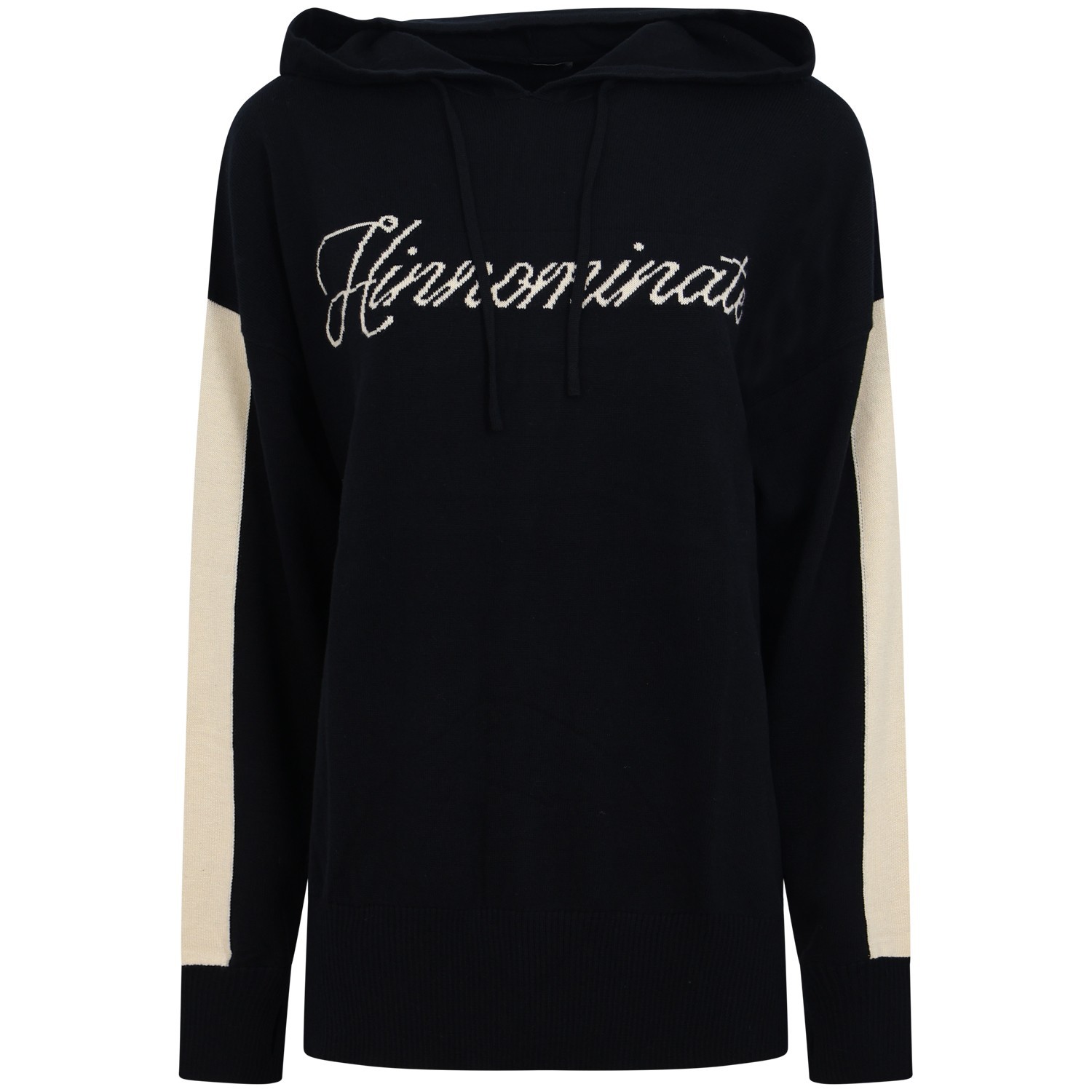 Maglione nero con logo e cappuccio per donna