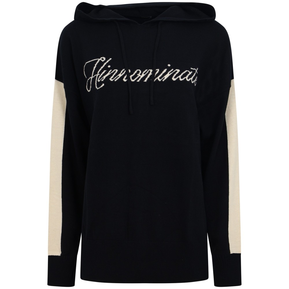 Maglione nero con logo e cappuccio per donna