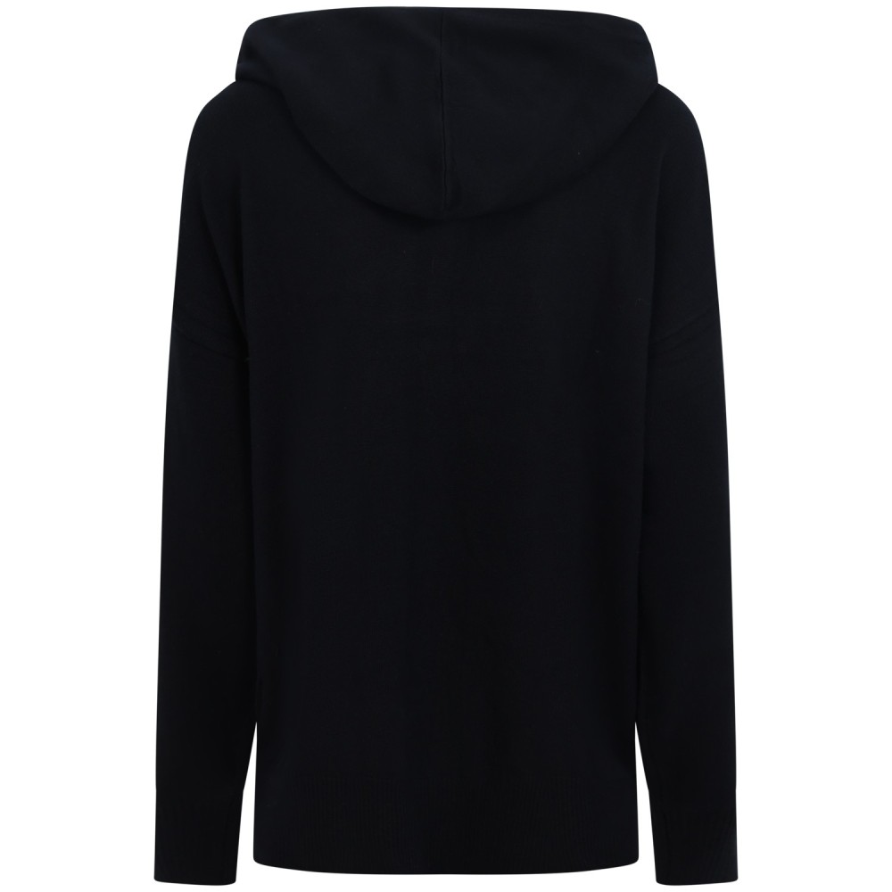 Maglione nero con logo e cappuccio per donna