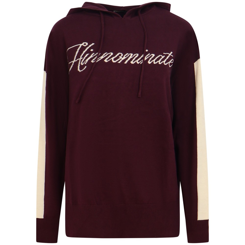 Maglione bordeaux con logo e cappuccio per donna