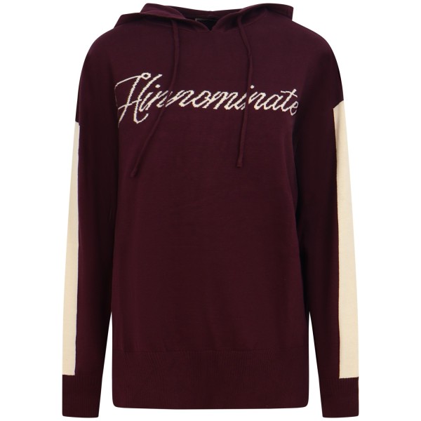 Maglione bordeaux con logo e cappuccio per donna