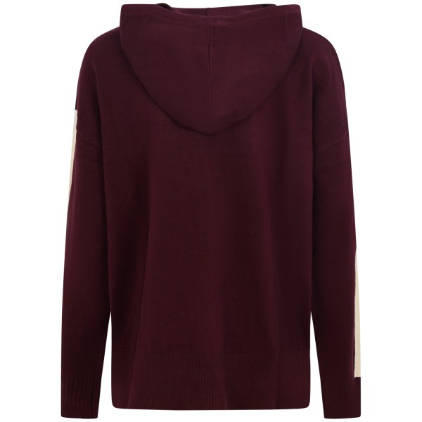 Maglione bordeaux con logo e cappuccio per donna